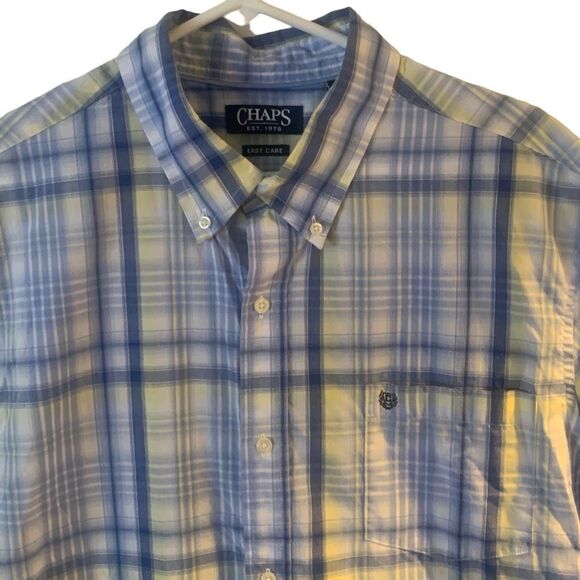 Pre Owned Men’s Chaps Blue Yellow Short Sleeve Button Up Sz XXL Classic Style - Picture 7 of 15